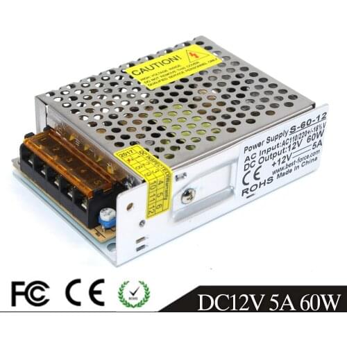 60W 12V 5A Small Volume Single Output Switching Power Supply AC DC SMPS for LED Strip Lighting Lamp CNC 3D Printer