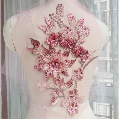 Exquisite 3D Flower Lace Applique, Rhinestone Blossom Applique, Lace Motif Patch, Wedding Dress Applique, Gowns Lace 6 Colors Op