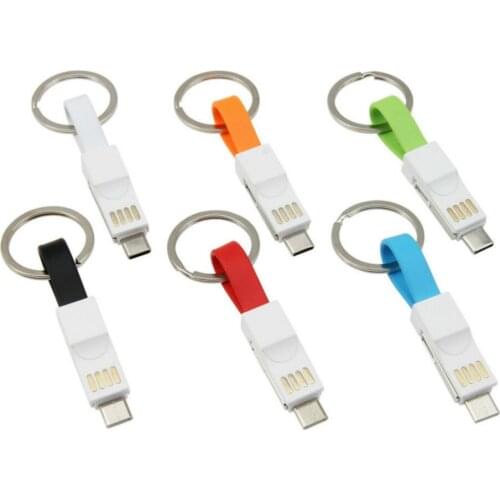 3 in 1 USB Cable For iPhone Samsung Xiaomi Android Mobile Phone Micro Usb Type C Multi Keychain Data Sync Line Cord 100pcs