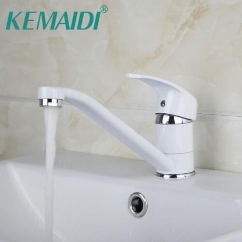 KEMAIDI Rotatable Spout Kitchen Faucet Single Lever White Painting Swivel Spout Bathroom Basin Mixer Tap torneira