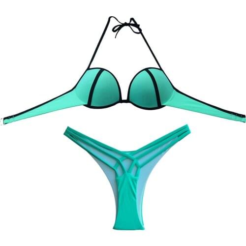 Summer Womens Underwire Cups Bikini Set Swimwear Swim Swimsuit Biquinis Brasileiro Bathing Suit Green Cheeky bottom Brazilian