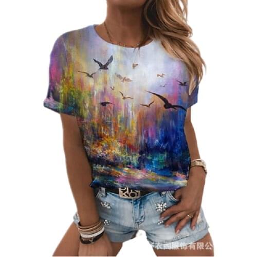 Summer ladies 3D printed T-shirt abstract painting printing trend street casual short-sleeved loose comfortable T-shirt
