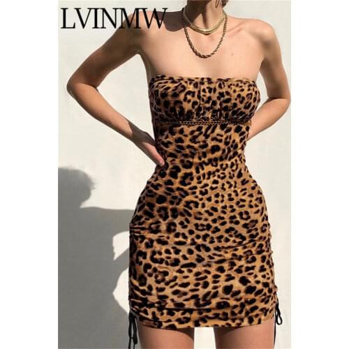 LVINMW Sexy Leopard Print Slash Neck Side Drawstring Bodycon Dress Female Off Shoulder Backless Mini Dress Party Club 2019 New