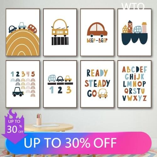 Boy City Transport Car Number Alphabet Education Wall Art Print Canvas Painting Nordic Poster Wall Pictures Baby Kids Room Decor