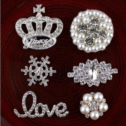 30pcs/lot Metal Pearl Buttons for Girls Hair Accessories Alloy Crystal Rhinestone Buttons for Flower Centers Headband Supplies