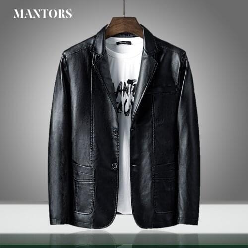 2021 Autumn New Mens Leather Jackets Casual Business Fashion PU Jacket Solid Color Men Motorcycle Outwear Coat Multi-pocket
