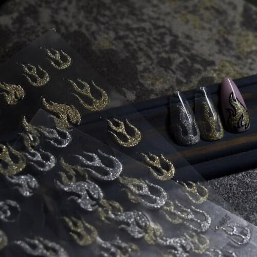 1 pcs Hot Flame Nail Stickers High Quality Gold And Silver Flame Star White Clouds Design Adhesive Stickers Nail Art Decorations