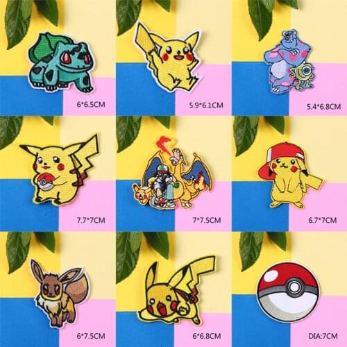 Pokemon Pikachu Clothes Patches Bulbasaur Eevee Sewing Embroidered Patches Heat Transfer Applique Anime Cartoon Patches DIY Gift