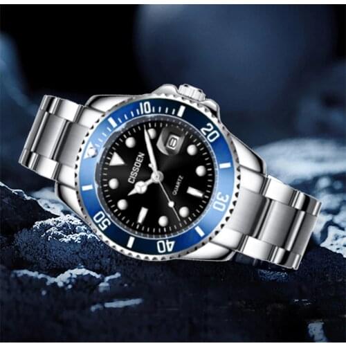 CISSDEN 2021 New Luxury Sports 40MM Quartz Watch Mens Watch Stainless Steel Waterproof Calendar Luminous