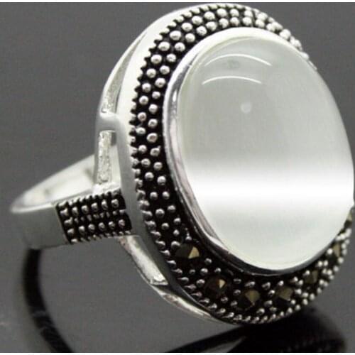Free Shipping NEW JEWELRY VINTAGE WHITE OPAL MARCASITE 925 STERLING SILVER RING SIZE 7/8/9/10