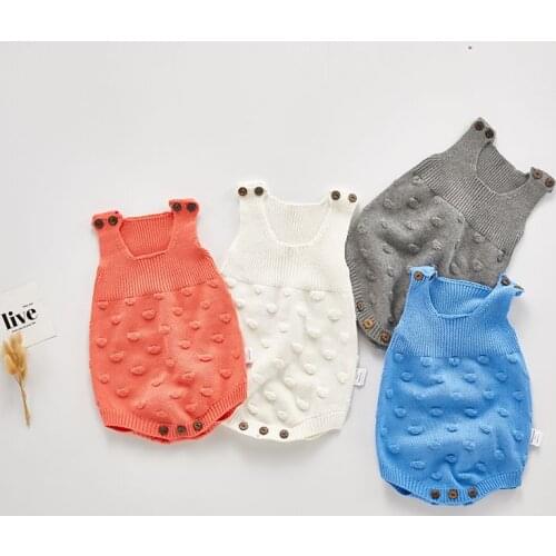 0-3T Winter Baby Girl Boy Knitted Romper Newborn Infant Sleeveless Warm Cute Ball Strap Bodysuit Fashion Outfits