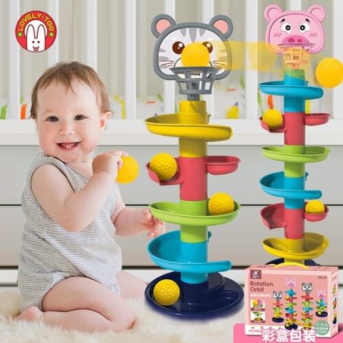 Stacking Rolling Ball Pile Tower Sorting Nesting Puzzle Baby Educational Toys Color Shape Rattles Spin Track Toys For Kids