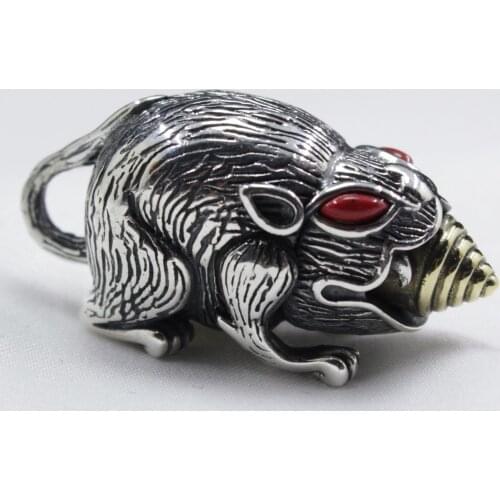 925Sterling Silver Tubao God Weasel Mouse Pendant Yellow God of Wealth Holding Bag Hanging Necklace Pendant