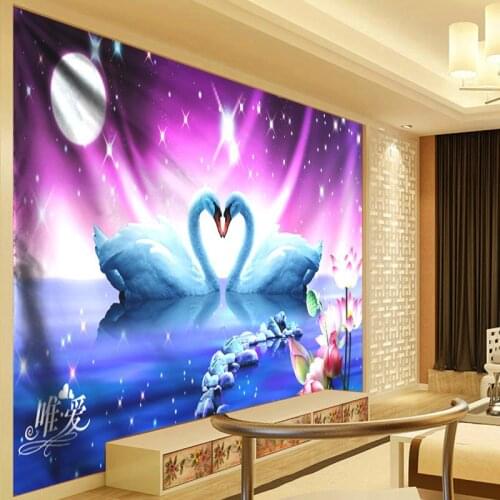 Ombre Galaxy Psychedelic Tapestry Moon Wall Hanging 3d Lotus Flowers Tapestry Wall Cloth Bohemian Bedroom Art Decor Couple Swan