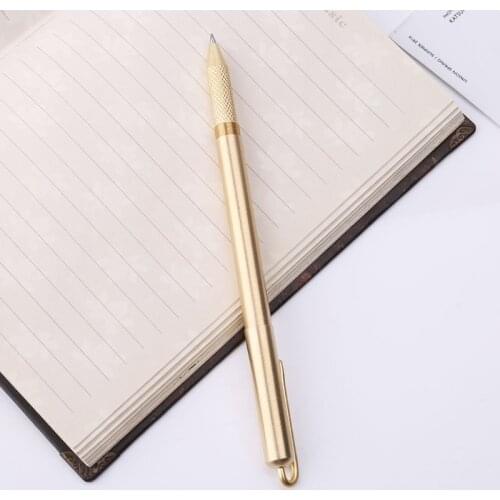 Retro Gold Brass Black Ink Ballpoint Pen Handmade With Clip Office School Supplies Stationery