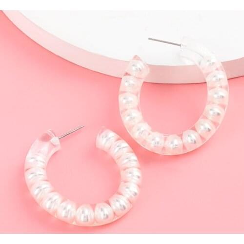 Korean Acetate Transparent Acrylic Hoop Earrings for Women Geometric C Shape Clear Design Earrings 2020 Summer Party Jewelry