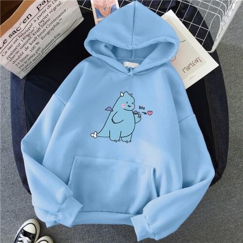 Dinosaur Oversized Cartoon Hoodie Women Sweatshirt Loose Casual Print Korean Style Warm Sweatshirt Winter Cute dino hoodie Girl