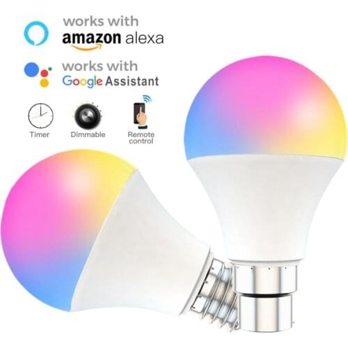 WiFi Colour E27 B22 LED Smart Light Bulb Neon Changing Lamp Voice Control Alexa Google Home Assistant APP Remote Control