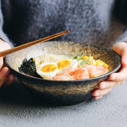 Japanese style retro glazed ceramic ramen noodle soup bowl salad bowl home family creativity personality