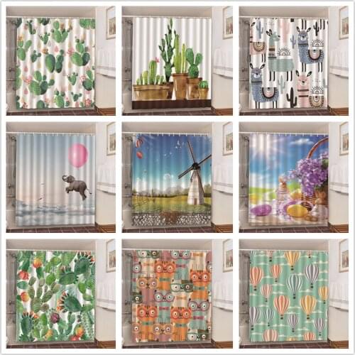 Polyester Waterproof Shower Curtains For Bathroom Nature Sea Scenery Bath Curtain Fabric Tropical Plant Leaf Home Decor Curtain