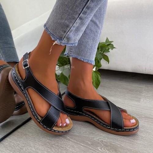 2021 Women Sandals Breathable Comfort Shopping Ladies Walking Shoes Wedge Heels Summer Platform Sandal Shoes Mujer Plus Size 43