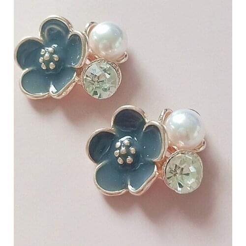 10 PCS 20*24mm Metal Flower Inlay Imitation Pearl With Rhinestone Decorations Handmade DIY Jewelry Making Accessories