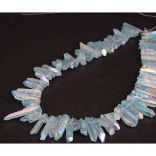 15.5"strand Sky Blue Titanium Raw Crystal Quartz Top Drilled Point Beads,Natural Crystal Stick Pendants DIY Jewelry Making