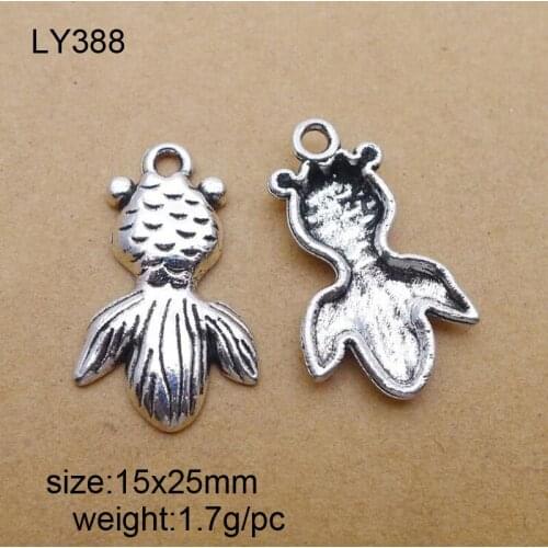 25pcs/lot Alloy Charms Antique Silver Plated Goldfish Pendant Handmade Hanging Crafts 15x25mm