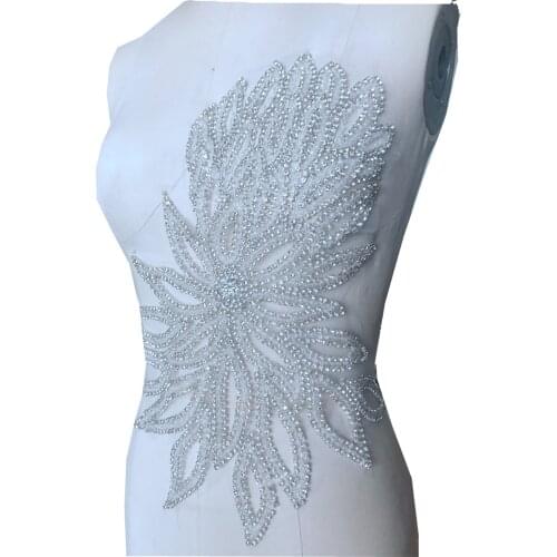 Handmade 40*37cm glass rhinestones applique sew on flower trim patches for dress accessory