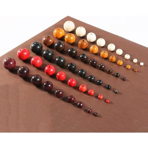 20-100Pcs/lot 4 6 8 10 12 14 16 18 20mm Natural Wood Beads Black Brown Red Round Ball Spacer Loose Beads for DIY Jewelry Making