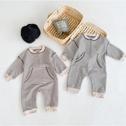 Infant Baby Romper Autumn Baby Boy Girl Grid Romper Long Sleeves Jumpsuit Causal Toddler Baby Pocket Cotton One Piece Clothes