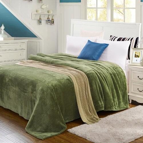 2020 Home Camel Fleece Blanket Plaid Warm Soft Brown Japanese-style throw on Sofa/Bed/Plane/Travel Bedspread Bed Sheet Green