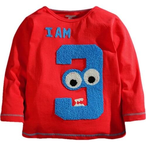 High Quality 18M-2T Boy Girl Birthday T-Shirt Baby 3D Embroidery Full Sleeve T-Shirt Graphic Long-Sleeve Tee For Baby Boy Girl