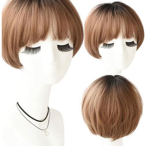 HAIRJOY Synthetic Hair Blue Grey Brown Blonde Ombre Short Wigs for Women High Temperature Fiber