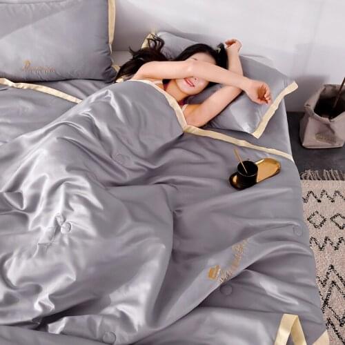 4PCS Set Summer Washed Cotton Throw Blankets Solid Bedding New 100% Silk Summer Comforter Air Condition Quilts Duvet Bed Linens