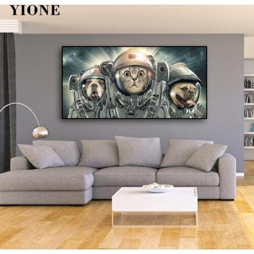 Space Cat Dog Astronaut Canvas Picture Prints Modern Science Art Abstract Animal Wall Painting Poster for Living Room Home Decor