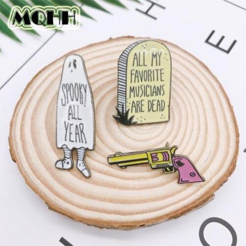 Creative Ghost Skeleton Pistol Tombstone Enamel Brooch Punk Alloy Badge Denim Shirt Bag Pin Accessories Jewelry Gift For Friends