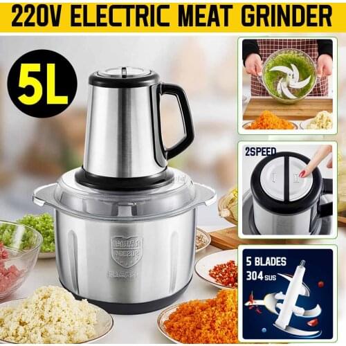 2 Speeds 450W 5L Electric Meat Grinder Kitchen Chopper Stainless Steel Mincer Food Processor Garlic Crusher Egg Beater Slicer