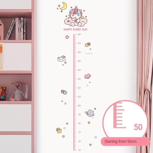 Height Ruler Wallpaper Cartoon Pink Unicorn Starry Girls Height Measure Wall Stickers for Kids Room Growth Chart Nursery