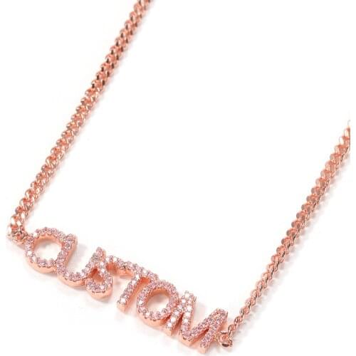 The Bling King Mini DIY Copper Letter Pendant Name Personal Necklace Rose gold Plated Luxury Stainless Steel Cuban Chain