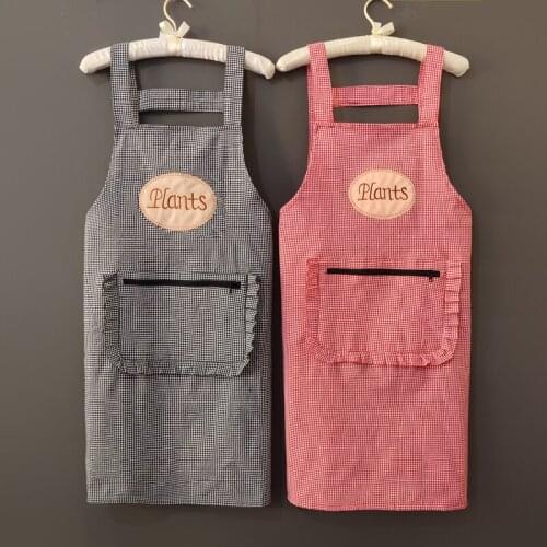 Fashionable cotton apron home kitchen cute Japanese Korean version waterproof and oil proof