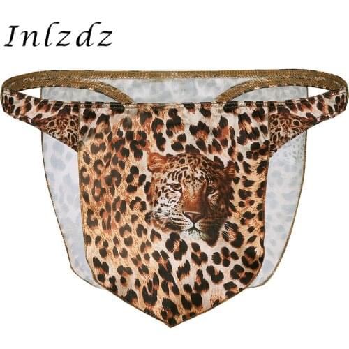 Mens Sexy Lingerie Leopard Underwear High Cut Bulge Pouch Loincloth G-string Thong Briefs Panties Jungle Man Halloween Costumes