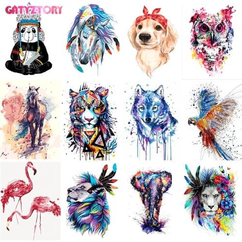 GATYZTORY diy oil colorful animals painting by numbers with frame for adults acrylic paint kits pictures by numbers for bedroom