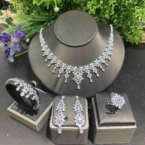 Jankelly 2 Tones 4pcs Bridal Zirconia Jewelry Sets For Women Party, god ki Luxury Dubai Nigeria CZ Crystal Wedding Jewelry Sets