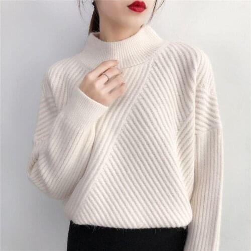 2021 New Autumn Winter Knitted Striped Sweater Women Casual Pullovers Sweaters Loose Warm Jumper Streetwear Teen Knitwear Tops
