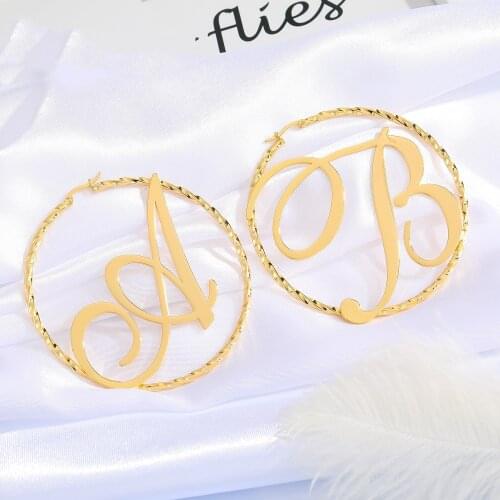75mm New Twisted Custom Name Earrings Personalized Initail Earrings Name Hoops Letter Earrings Hoop Custom Earrings Hoops