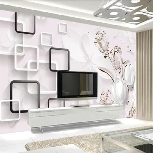 Beibehang papel de parede Custom wallpaper 3D stereo photo mural tulip square TV background wall living room bedroom wallpaper