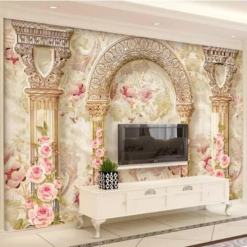European Style 3D Marble Pattern Roman Column Photo Mural Wallpaper Living Room TV Sofa Luxury Home Deocr Self-Adhesive Stickers
