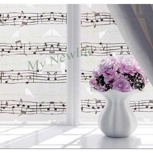 Cartoon Note and birds window Film glass sticker Home Decor Frosted Self-adhesive Decorative film on window foil width 90cm