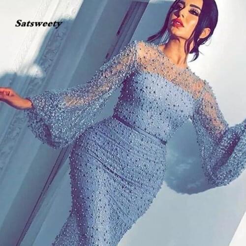 Luxury Heavy Pearls Prom Dress abiti da cerimonia da sera Formal Long Sleeves High Quality Mermaid Evening Dresses